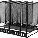 EASEPRES 5 Section Vertical Metal Mesh Desk File Organizer, Spacing Adjustable Upright Desktop Paper Mail Document Magazine Sorter Folder Holder for Workspace Office School Home, Black