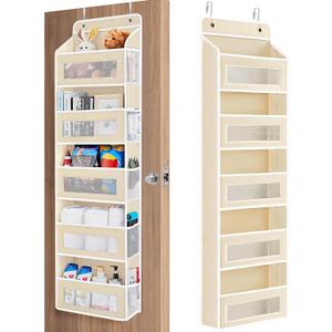 JARLINK Over The Door Organizer Storage, 5 Shelf Hanging Door Organizer with 5 Large Capacity Pockets, Anti Tilt 44 lb Load Behind Door Storage for Bedroom, Bathroom, Pantry, Nursery, (Beige)