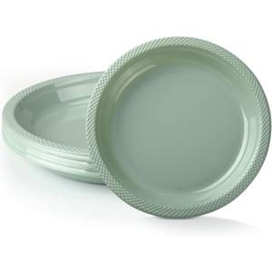 Dandat 36 Pcs Sage Green Plastic Plates 9 Inch Disposable Green Sage Supplies Round Dinner Dessert Plates for Birthday Wedding Bridal Shower Baby Shower Graduation Party