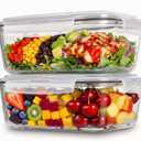 2 Pack 63oz Large Glass Storage Containers with Lids Big Meal Prep Food Container Set for Storing food, vegetables or fruits, BPA Free, Freezer Dishwasher Oven Safe (gray)
