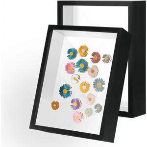 2 Pack 6x8 Shadow Box FrameHD Glass Wooden Black Hollow Photo Frame,Black Frames for Flower Pressing, Seashell Display Box ,Pet Memorial Shadow Box ( 2pcs 6X8)