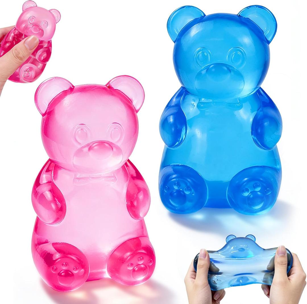 2Pcs Gummy Bear Squishy, Stress Bear Taba Squishy Toys, Color Maltose Filled Squishy Stress Balls Relief Squeeze Toys, Sensory Fidget Toys for Kids Adults, Valentines Day Birthday Gifts Party Favors