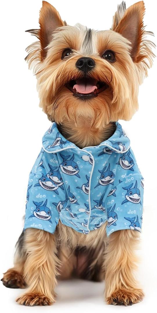 CuteBone Two-Leg Velvet Pet Pajamas Girl Dog Clothes - Soft, Cozy, and Stretchy Boy Pjs for Small, Medium Dogs and Cats Winter Sleepwear Apparel LTP11M (Sharks)
