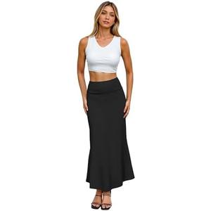 Hybrid & Company Women's Stretch Lightweight Flowy Maxi Skirt – Casual Fold Over Waist, Made in USA (Ksksd9500-1017-black, Small)