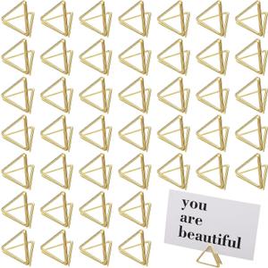 Epakh 100 Pcs Place Card Holder for Table Card Holders for Wedding Triangle Shape Table Number Picture Clips Stand for Centerpiece Anniversary Party(Gold)