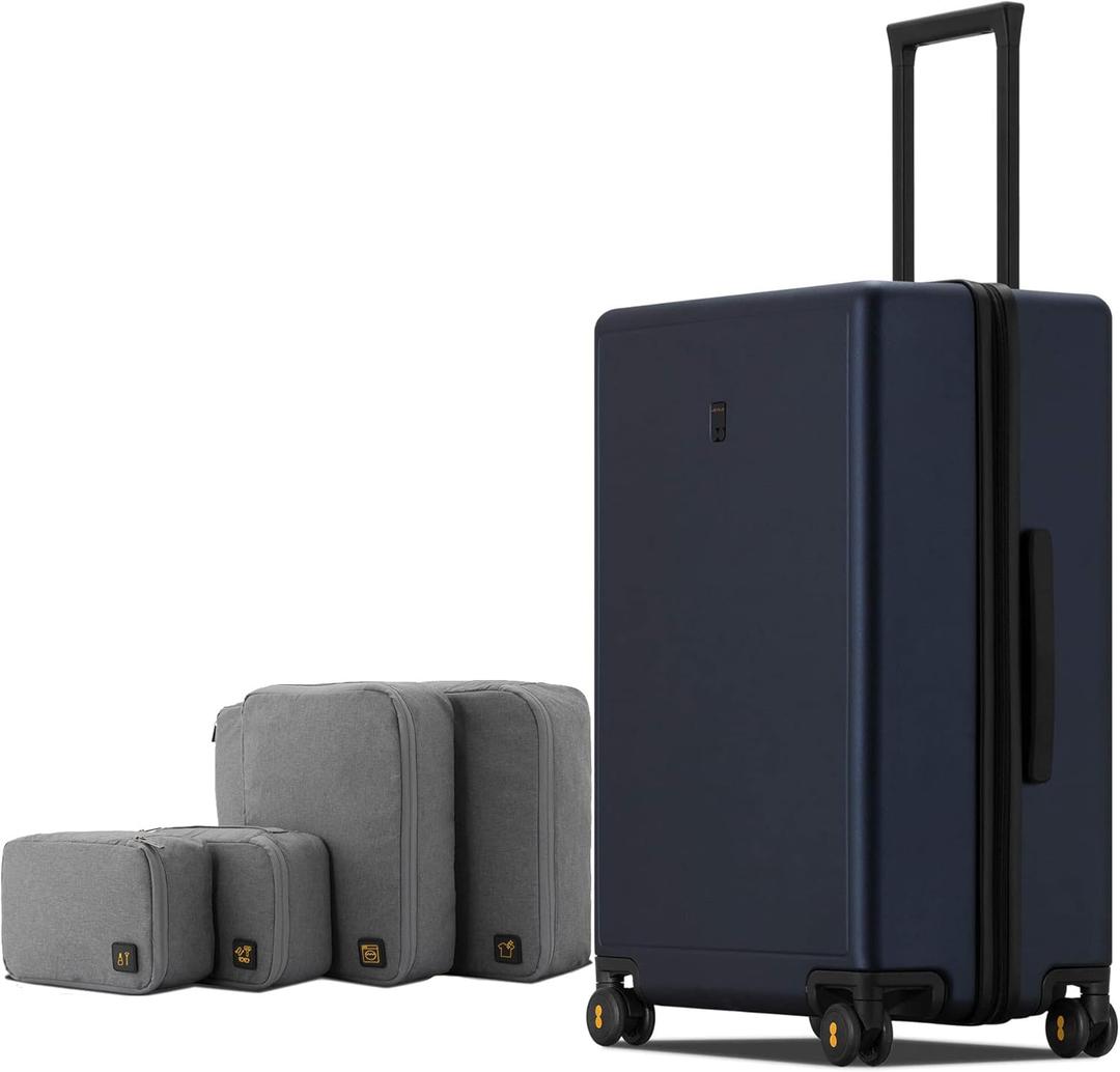 LEVEL8 Elegance Checked Luggage, 24 Inch Hardside Suitcase, Lightweight Matte Hardshell with Tsa Lock, Large Suitcases with Spinner Wheels, Navy Blue