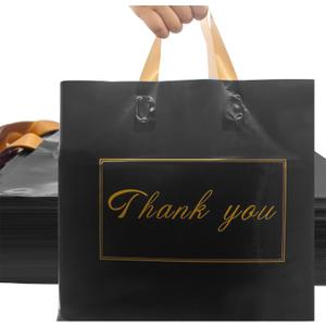 WAKAKO 60 Pack Thank You Shopping Bags, 16x14 Inch Reusable Plastic Shopping Thank You Gift Bags with Handle for Small Business, Black