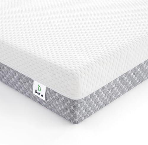 Dourxi Mini Crib Mattress, 38x24X4 Inch Dual Sided Comfort Gel Memory Foam, Breathable Premium Baby Mattress for Mini and Portable Cribs w/Removable Outer Cover - White&Grey