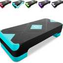 Adjustable Workout Aerobic Stepper, Aerobic Exercise Step Platform with 2 Risers, Exercise Step Deck for Fitness, 26.5" Trainer Stepper with Non-Slip Surface Home Gym & Extra Risers Options (Blue&Black)