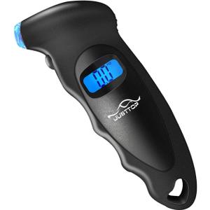 JUSTTOP Digital Tire Pressure Gauge, 150PSI 4 Setting for Cars, Trucks and Bicycles, Backlit LCD and Anti-Skid Grip for Easy and Accurate Reading(Black)