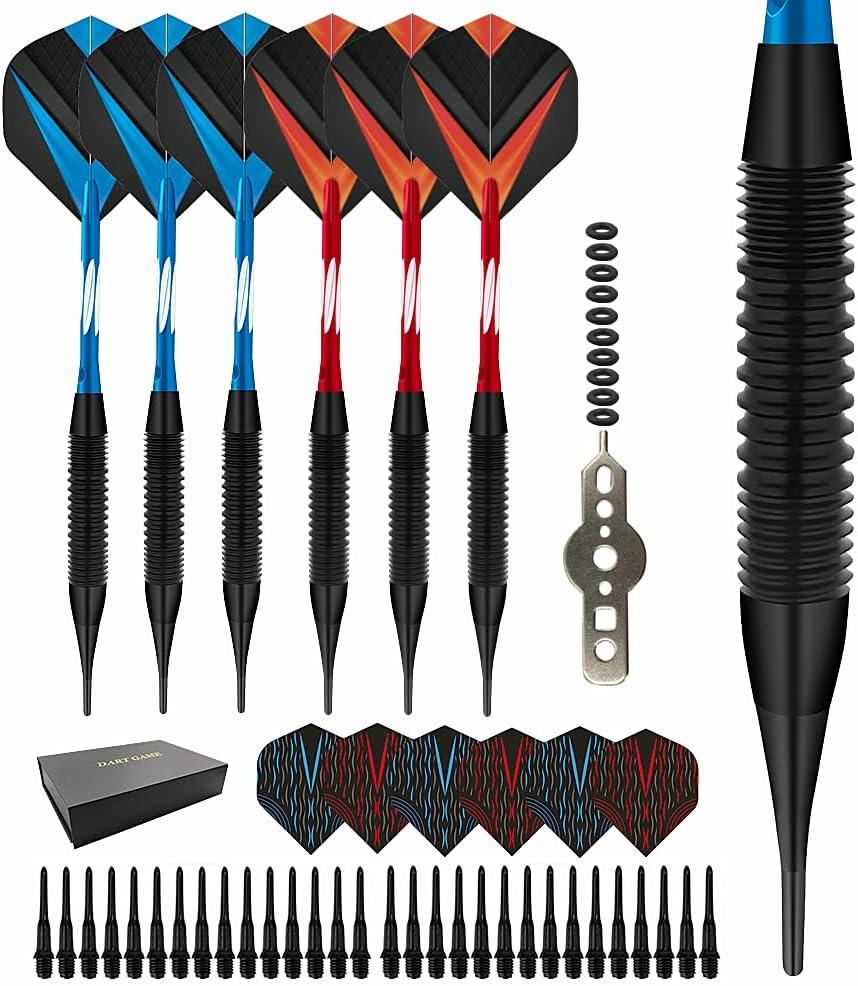 Exquisite 19 Grams Soft Tip Darts Sets, 6 PCS Darts per Set | Come with 30 Extra Dart Tips, 10 O-Rings, 6 Flights, Tool | for Beginners or Professional Players (Bule and red) Exquisite 19 Grams Soft Tip Darts Sets, 6 PCS Darts per Set | Come with 30 Extra Dart Tips, 10 O-Rings, 6 Flights, Tool | for Beginners or Professional Players (Bule and red)