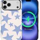 for iPhone 17 Pro Max Case for Women Girl Men Boy, Compatible with MagSafe, Shockproof Soft Silicone & Hard PC Shell Protective Case for iPhone 17 Pro Max - Light Blue Stars
