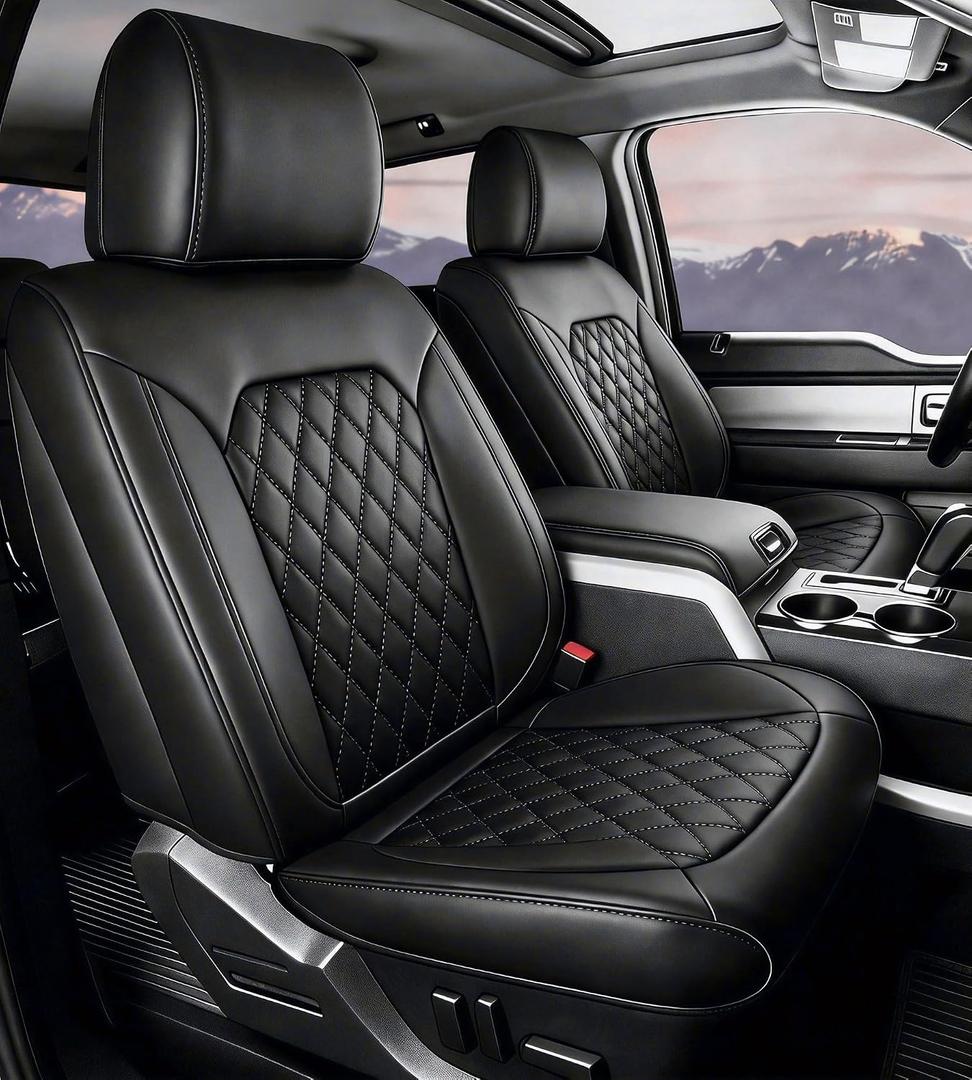 Umbrauto Seat Covers for Ford F150| Nappa Leather Pickup Truck Custom Fit Seatcovers for 2015-2025 2026 F150 SuperCrew/ 2017-2026 F250 F350 F450 Super Duty Crew Cab XL XLT Lariat King Ranch Platinum