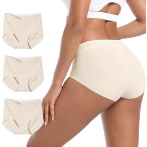 INNERSY Women's Seamless No Show Underwear Quick Dry Panties Nylon Briefs 3-Pack (Large, Beige)