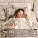 Queen Comforter Set, Modern Plaid Checkered Bedding, Tan Gingham Brown Grid Bed Comforter, Soft Fluffy Breathable Farmhouse Dorm Bedding, All Seasons 3 Piece Set | Gingham, Tan Gingham, Queen(90"x90")