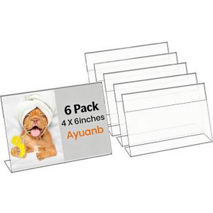 4x6 Inch Acrylic Sign Holder, 6 Pcs L Shape Clear Plastic Slant Back Sign Holders, Paper Photo Display, Clear Picture Frame Table Sign Holder for Business, Office, Retail Store, Restaurant