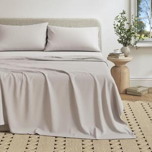 Great Bay Home Cotton Jersey Knit King Sheet Set - Ultra-Soft, Stretchy, Heathered Melange Bed Sheets - Cozy, Soft T-Shirt Sheet & Pillowcase Set (Light Grey)