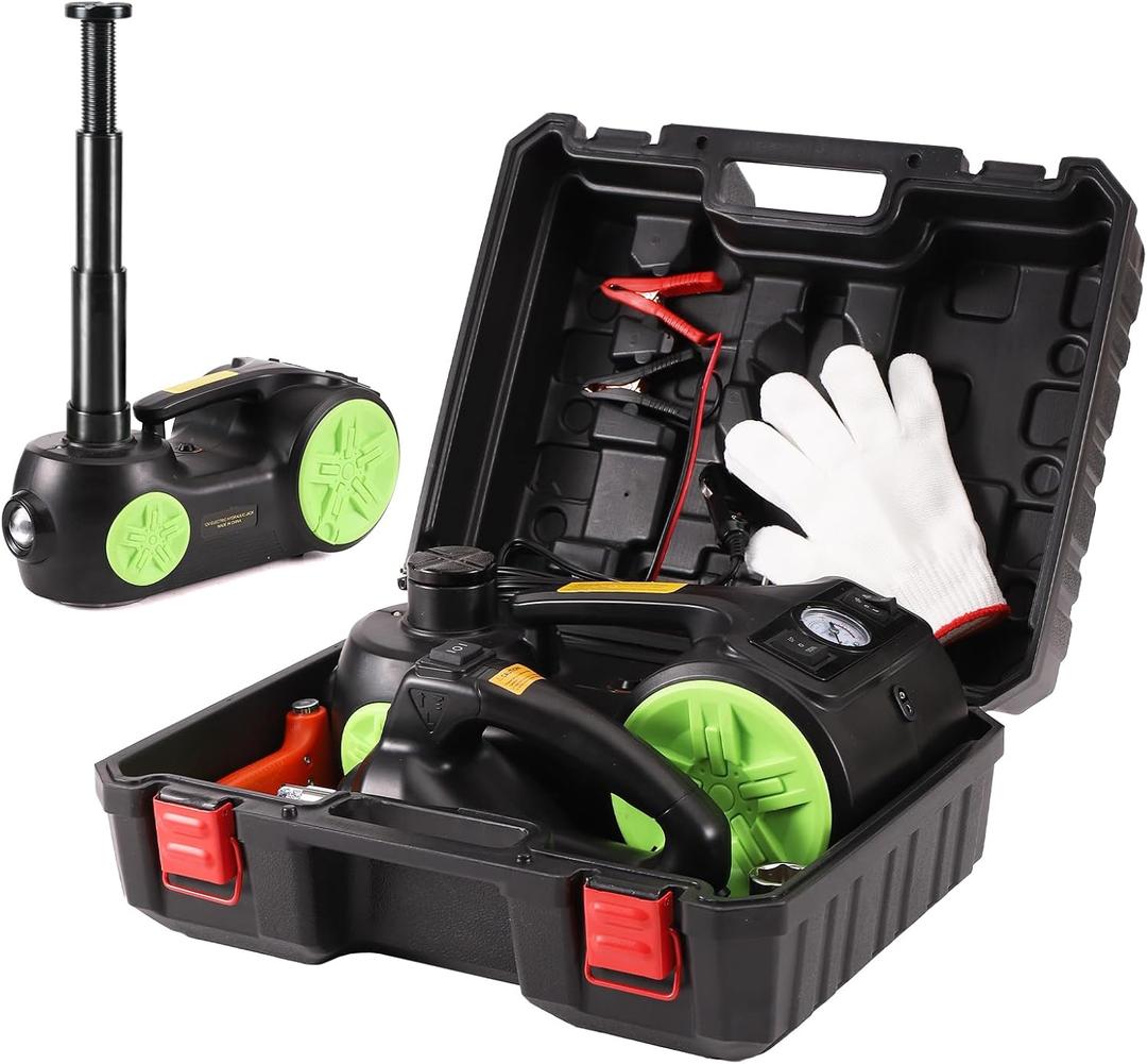 ROGTZ Upgraded Electric Car Jack kit 5 Ton 12V Hydraulic Jack with Impact Wrench and Tire Inflator Pump, Car Lift Floor Jack for SUV Sedans Tire Change with LED Light (Green)