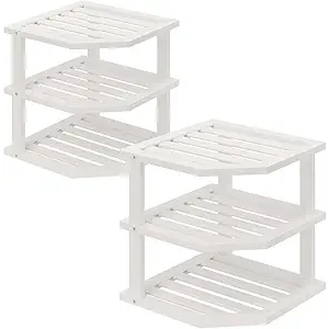 3 Tier Bamboo Corner Shelf,Dish Drying Rack,Plate Organizer,Kitchen Spice Rack for Countertop and Cabinet (1 Pc, Natural)