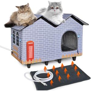 NAMOTEK Large Elevated Heated Cat Houses for Indoor/Outdoor Cats with Heated Cat Bed Waterproof Insulated Providing Safe Feral Cats, Easy to Assemble Large (23" x 13" x 18")