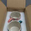 Striped Ceramic Coffee Mugs Set of 2, Pink and Green Stackable Stoneware Mugs for Morning Coffee, Tea & Cocoa, 12oz Dishwasher & Microwave Safe Mug Gift Set for Home & Office