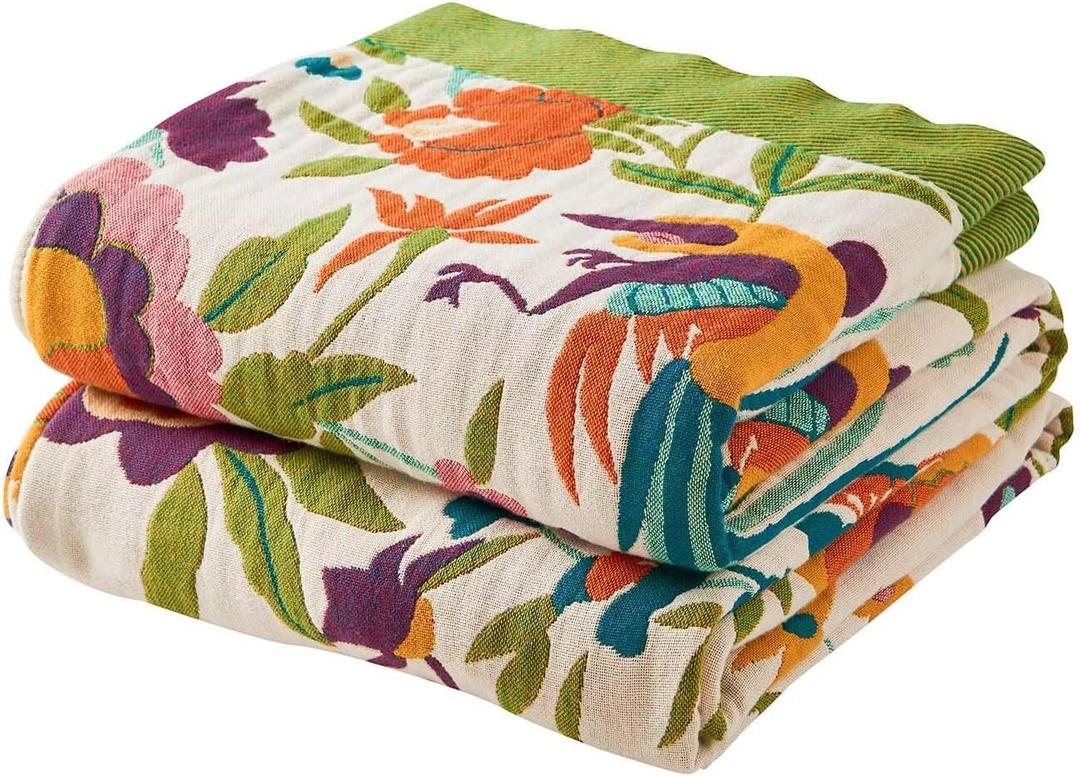 XIBLC Boho Throw Blanket for Bed, 100% Cotton Soft Rustic Quilt Fall Blanket, 50"x60" Colorful Floral Printed Farmhouse Decor Bed Blankets, All Season Rustic Reversible Bohemian Throw Quilt