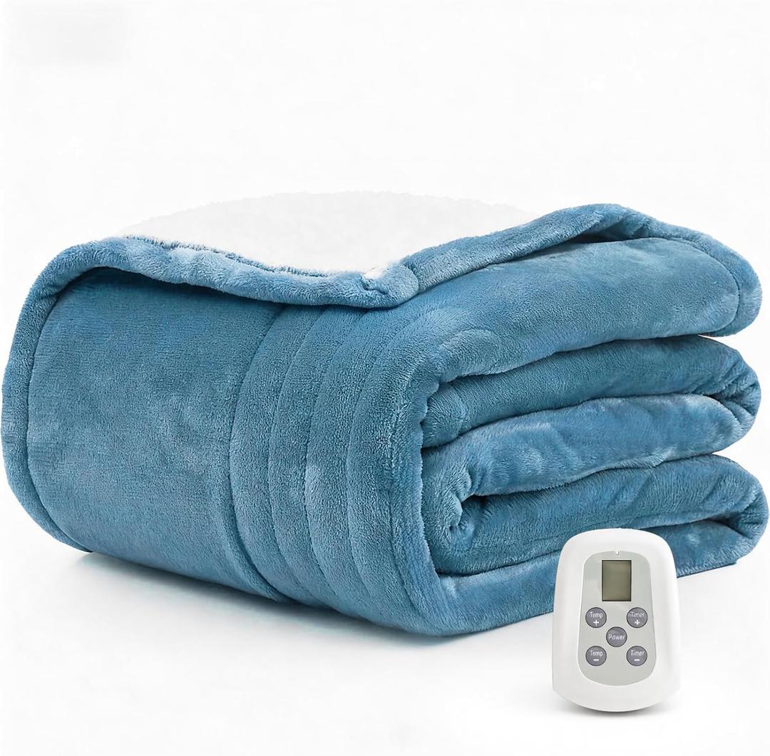 Heated Blanket Electric Blanket Twin 62"x84" Fast Heating Electric Blanket with 10 Heat Levels & 10 Hours Auto-Off Overheat Protection Cozy Soft Flannel Heated Throw Blanket (Navy)