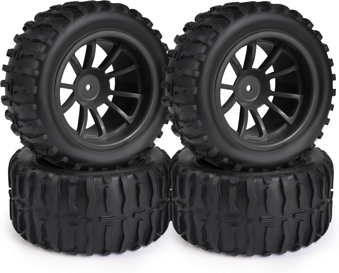 Hosim 55 * 115 mm RC Tires, All Terrain Soft Tire Mounted on 12mm Hex Wheels (Set of 4) for 1/10 RC Cars (Black Wheel hub)