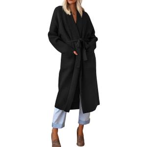 MASCOMODA Long Chunky Cardigan Sweaters for Women Open Front Oversized Casual Knit Fall Coatigan Jackets Winter Coats 2025 (Medium, Black)