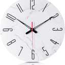 14in Glass Wall Clocks for Living Room Decor, Decorative Wall Clocks Battery Operated, Silent Kitchen Clocks, Wall Clock for Bedroom (Marble)