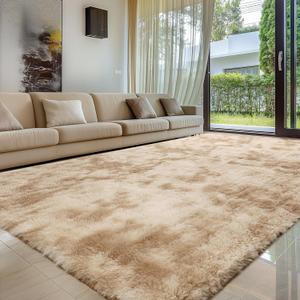 Sour Lemon 8x10 Area Rugs for Bedroom, Living Room Fluffy Rug, Large Area Rug Shag Shaggy Carpet Soft Plush Furry Bedside Rugs, Machine Washable Area Rugs for Kids Girls Boys Home Decor Anti Slip (Light Camel)