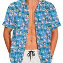 Demoking Hawaiian Shirts for Men Flamingo Coconut Palm Print Short Sleeve Button Down Summer Casual Shirt XL (Blue, XL)