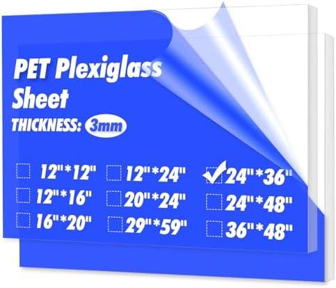 Art3d (2 Pack) 1/8" Thick Plexiglass Sheets - 36" x 24" PET Clear Sheets for Art Design，Craft Projects, Signs, DIY in Home, Wedding, Festival,Party,Office