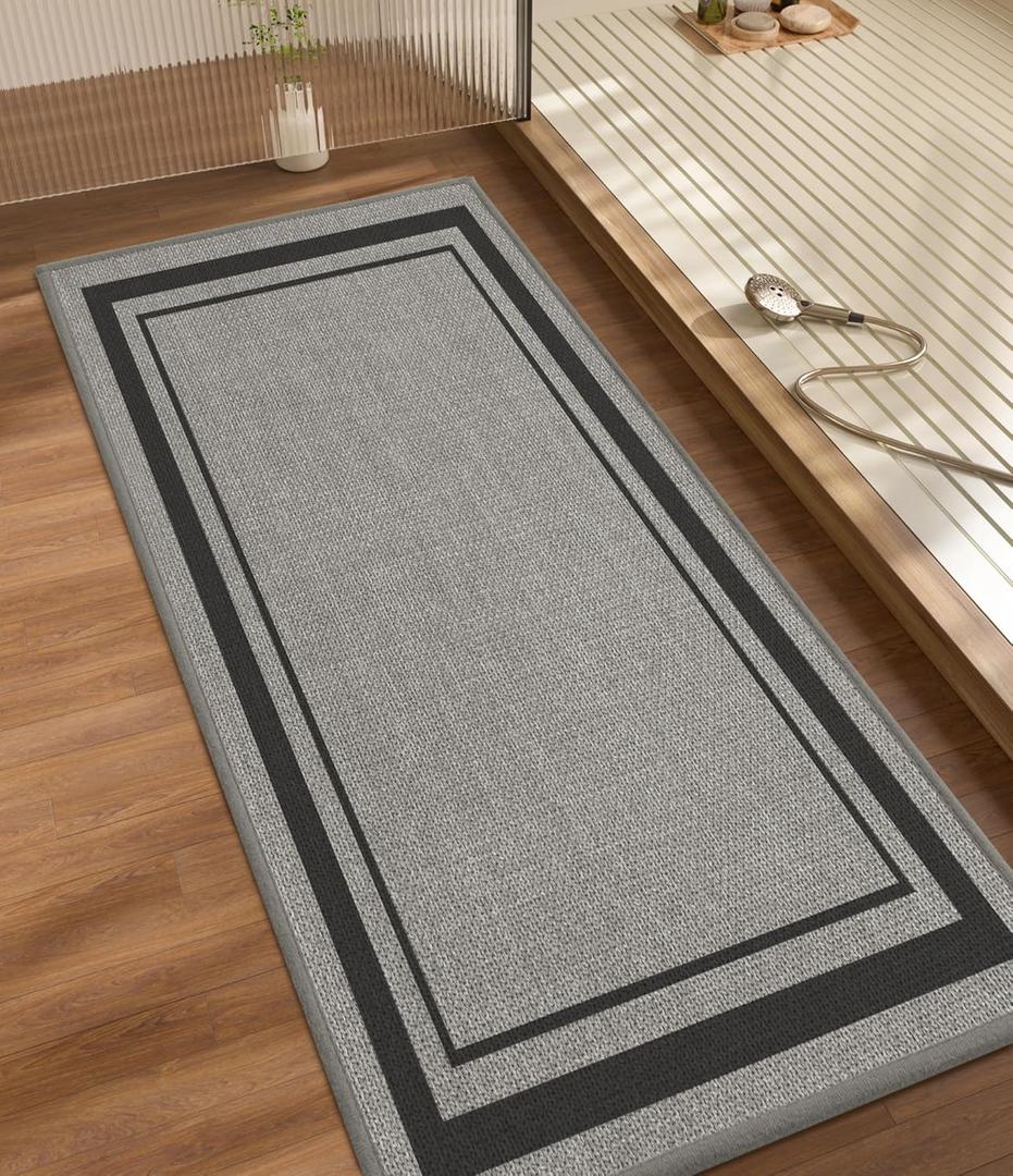 Chakme Bathroom Rugs Mat 47x17, Ultra Thin Non Slip Bath Rug Runner Quick Dry Absorbent Bath Mat for Bathroom, (Dark Grey, 47"x17")