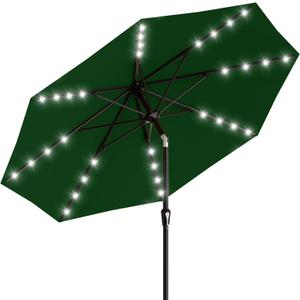 AreShark 9FT Patio Umbrella with Solar Lights, 32 Lighted Pool Umbrella w/Tilt and Crank, Outdoor Market Solar Umbrellas for Garden, Deck, Backyard, Pool and Beach, Dark Green
