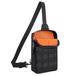 MADHOLLY Compact Waterproof Mini Sling Bag for Women Men  Cossbody Bags Phone Pouch with QuickSpot Orange Lining for Travel, Hiking, Walking, Black