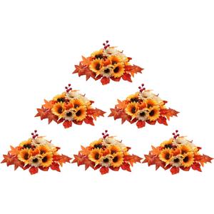 BLOSMON Fall Flowers Ball Centerpieces: 6 Pcs Fake Sunflower Maple Leaf Autumn Flower for Wedding Table - Faux Floral Arrangements for Home Thanksgiving Party Decor