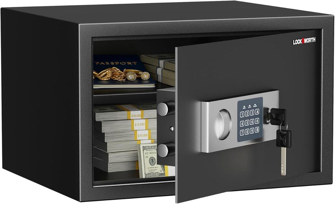 Locksworth Safe for Home, 1.2 Cubic Feet Safety Box, Lock Box for Money, Jewelry, Documents and Guns, Digital Security Safe for Office, Hotel and Personal Use, 16.9"W x 14.6"D x 10.6"H