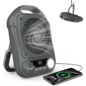 Camping Fan Rechargeable Portable Tent Fans, 10000mAh Battery Powered with LED Lantern, USB-C/Type-C Fast Charging, 5 Speeds Quiet Desk Fan for Outdoor Tent Travel Home Office Bedroom Fishing Beach