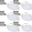 HALO HLB 6-Inch Thin Recessed Indoor/Outdoor Canless LED Downlight w/Selectable Color Temperatures 6-Pack HLB6099FS1EMWR-6PK