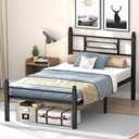 Black Metal Twin Size Bed Frames with headboard,Noice Free Design,Heavy Duty Sturdy Mattress Foundation,12in Under Bed Storage Space,Easy Assembly,Tools Free