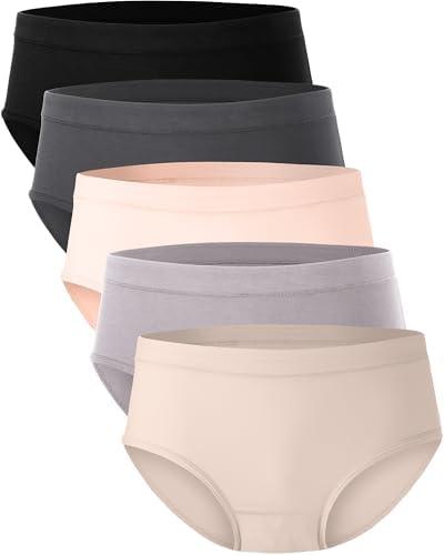 BAMBOO COOL Womens Underwear, Moisture-Wicking Briefs, Soft and Breathable Panties, Mid Waist, 5-Pack