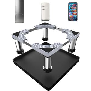 Mini Fridge Stand with Silicone Mat, Adjustable Refrigerator Stand with 4 Stainless steel Feet, 24''x 24'' Dorm Fridge Stand Protect From Appliance Leaks for Fridge, Washer, Dryer (7.3"-8.5" High)