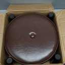 Small Foot Stool Ottoman, Round Pouf Foot Rest, Footstool Ottomans with Rubber Legs Under Desk, Faux Leather Footrest for Couch, Living Room, Bedroom, Office, 13''L x 13''W x 10.2''H, Coffee