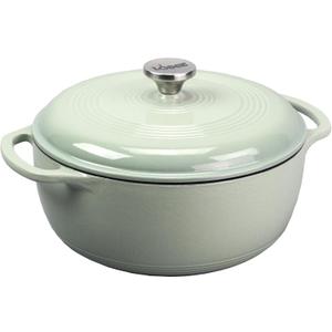 Lodge Essential Enamel Cast Iron Dutch Oven 6 Quarts - Perfect for Bread Baking, Braising, Marinating & Slow Cooking - Features Moisture-Sealing Lid & Dual Handles - Kitchen Essentials - Desert Sage