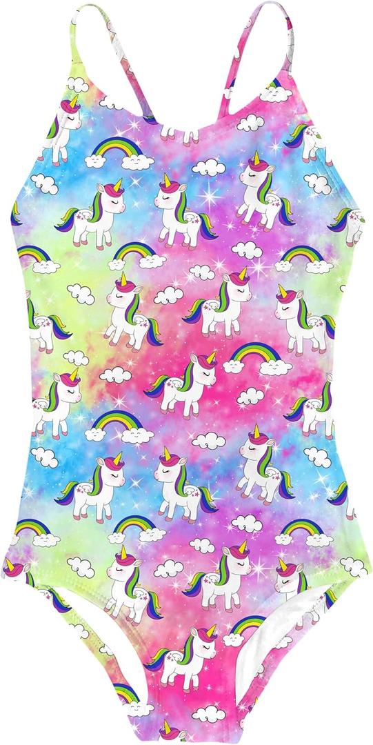 RAISEVERN Girls 1 Piece Swimsuits Bathing Suits for Kids Cross Back Swimwear Beach Summer Swim Suits for 3-10 Years (5-6 Years, 01-animal-04)