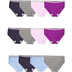Fruit of the Loom Women's Eversoft Cotton Underwear Multipacks, Tag Free & Breathable, (Size 8, Low Rise Brief - Grey/Pink/Blue)