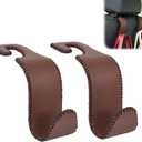 Amooca Car Seat Headrest Hook Universal Vehicle Storage Hanger Leather with Metal Car Seat Back Organizer for Handbag Purse Coat Brown 2 Pack
