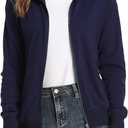 andy & natalie Women's Stand Collar Zip up Long Sleeve Jacket with Pockets Running Sweatshirts Jackets. Navy Blue Large