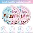 48Pcs Gender Reveal Decorations Boots or Bows Baby Gender Reveal Plates Napkins Forks Decorations Set for 16 Guests (blue and pink)